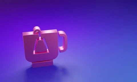 Pink Cup of tea with tea bag icon isolated on purple-blue background. Minim.. Stock Illustration