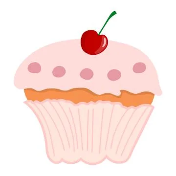 Pink Cupcake with Cherry isolated on white background. Vector illustration. Stock Illustration