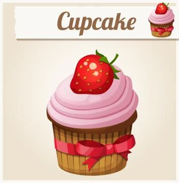 Pink cupcake. Detailed Vector Icon Stock Illustration