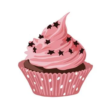 Pink Cupcake, muffin vector drawing on white. Illustrazione stock