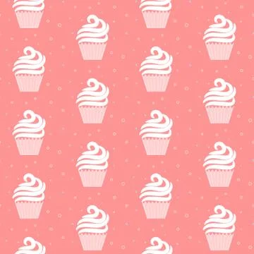Pink cupcake seamless pattern. Sweet cake texture design Illustrazione stock