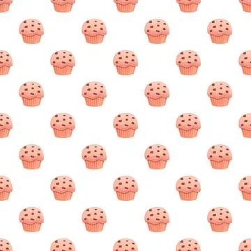Pink cupcakes with chocolate chips repeating pattern Ilustración de archivo