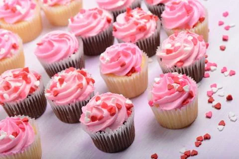 Pink cupcakes close up Stock Photos