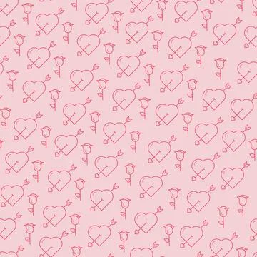Pink Cupid and Roses Vector Repeat Pattern Background Design Stock Illustration