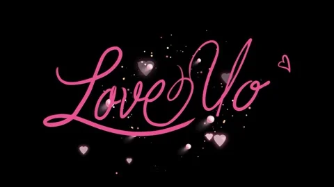 Pink cursive love you text animation with floating hearts against a deep black Stock Footage 341322968
