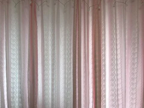 Pink curtain pattern interior Stock Photos