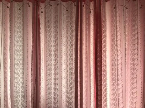 Pink curtain pattern interior Stock Photos