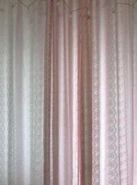 Pink curtain pattern interior Stock Photos