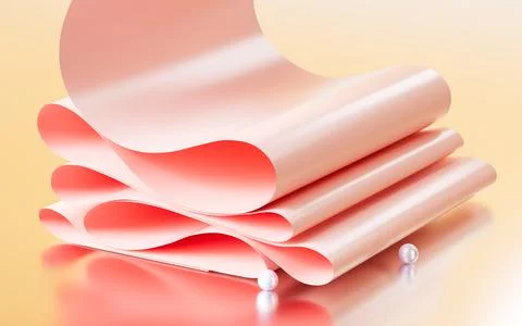 Pink curved paper, 3d rendering. Stock Illustration