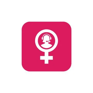 Pink customer support icon featuring woman wearing headset within a female .. Stock Illustration