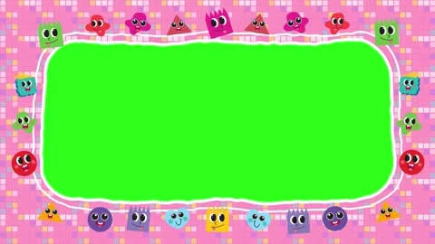 Pink Cute Cartoon Character Pixel Border Loop With Green Screen Stock Footage 345800555