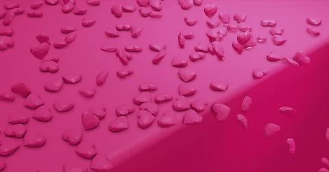 Pink cute falling polygonal hearts. Valentines Day. event background. 3D rend Stock Illustration