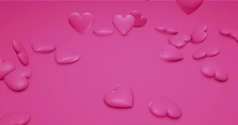Pink cute falling polygonal hearts. Valentines Day. event background. 3D rend Stock Illustration