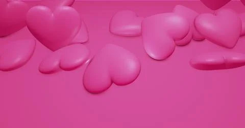 Pink cute falling polygonal hearts. Valentines Day. event background. 3D rend 스톡 일러스트