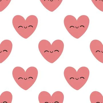 Pink cute heart pattern on white background. Vector seamless pattern with hearts Stock Illustration