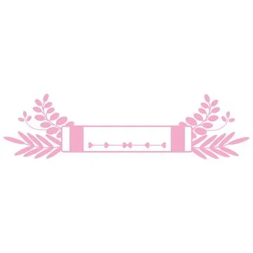 Pink cute horizontal frame with space for text. Empty ribbon with plants Stock Illustration