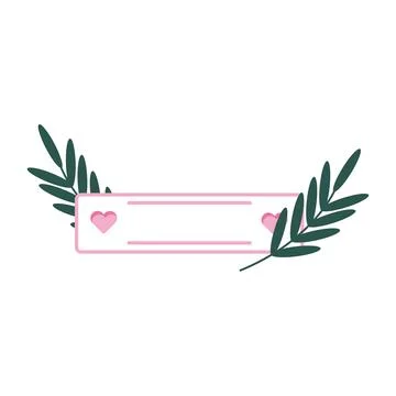 Pink cute horizontal frame with space for text. Empty ribbon with plants Stock Illustration