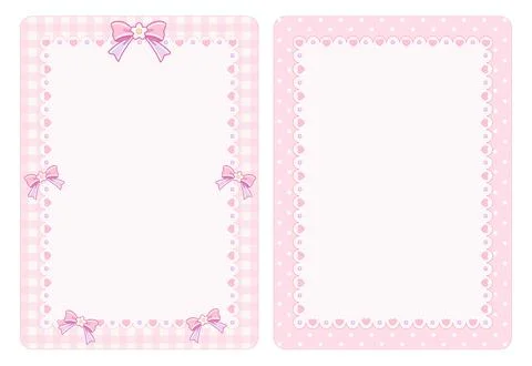 Pink cute vertical card frames with bows and hearts pattern Stock-Illustration