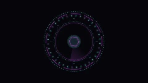 Pink Cyan Circular HUD Interface with Rotating Data Layers and Holographic .. Stock-Footage 345982138