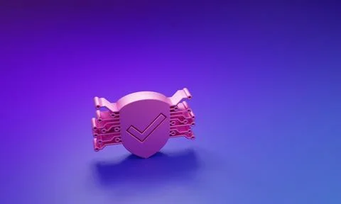 Pink Cyber security icon isolated on purple-blue background. Shield with ch.. Stock Illustration