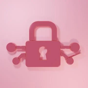 Pink Cyber security icon isolated on pink background. Closed padlock on dig.. Illustrazione stock