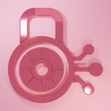Pink Cyber security icon isolated on pink background. Closed padlock on dig.. Illustrazione stock