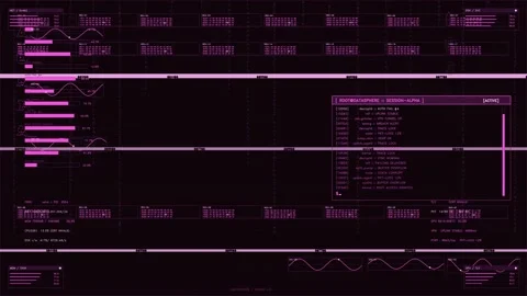 Pink Cyberpunk Hacking Interface HUD with Data Visualisation Terminal Text .. Stock Footage 334090763