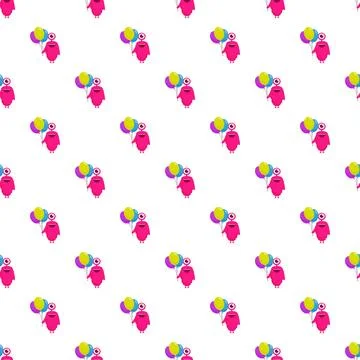 Pink cyclops monster holding balloons seamless pattern Illustrazione stock