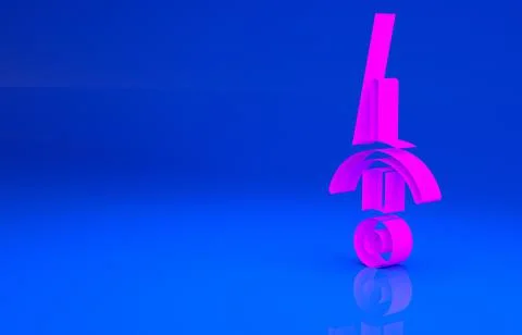 Pink Dagger icon isolated on blue background. Knife icon. Sword with sharp bl Illustrazione stock