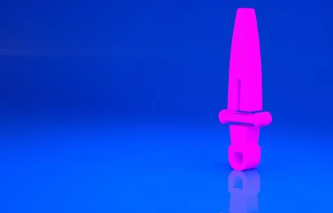 Pink Dagger icon isolated on blue background. Knife icon. Sword with sharp bl Illustrazione stock