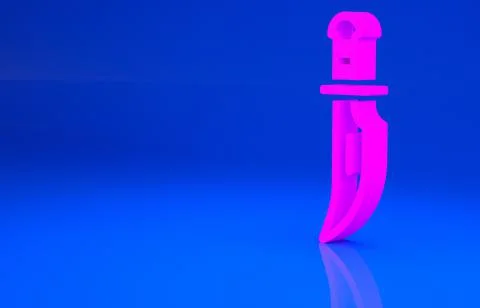 Pink Dagger icon isolated on blue background. Knife icon. Sword with sharp bl Illustrazione stock