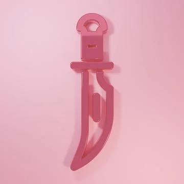 Pink Dagger icon isolated on pink background. Knife icon. Sword with sharp .. Stock Illustration