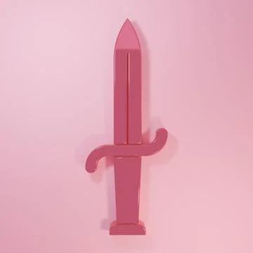 Pink Dagger icon isolated on pink background. Knife icon. Sword with sharp .. Stock Illustration