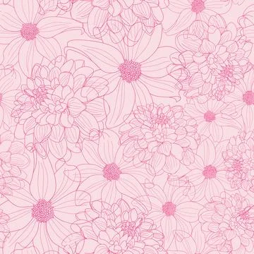 Pink dahlia textured seamless pattern pink background design Stock Illustration