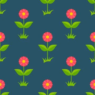 Pink daisies flowers seamless pattern. Vector illustration. Stock Illustration