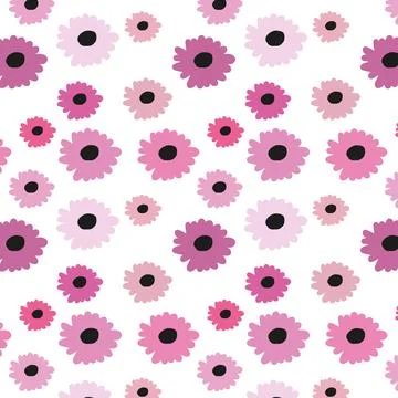 Pink daisy floral seamless pattern on white background Stock Illustration