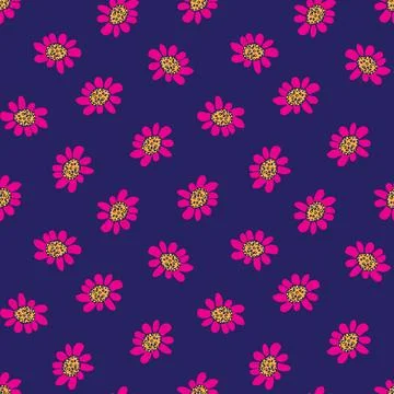 Pink daisy flowers seamless vector pattern on navy Stock Illustration