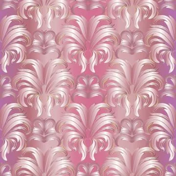 Pink Damask 3d seamless pattern. Vector surface pink floral background wallpa Stock Illustration