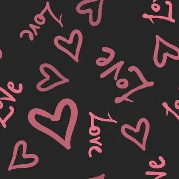 Pink on dark seamless pattern with hearts. Texture for scrapbooking, wrapping 스톡 일러스트