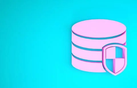 Pink Database protection icon isolated on blue background. Secure database ic Stock Illustration