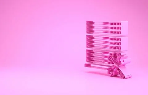 Pink Database server with screwdriver and wrench icon isolated on pink backgr イラスト素材