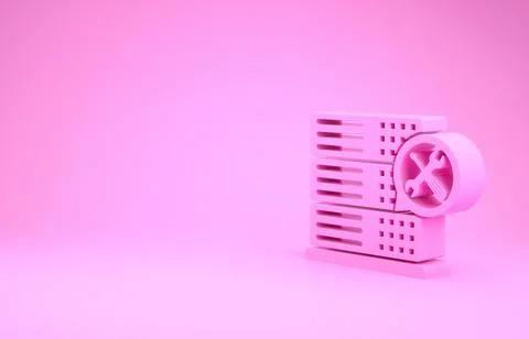 Pink Database server with screwdriver and wrench icon isolated on pink backgr 스톡 일러스트