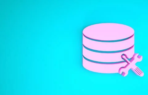 Pink Database server with screwdriver and wrench icon isolated on blue backgr イラスト素材