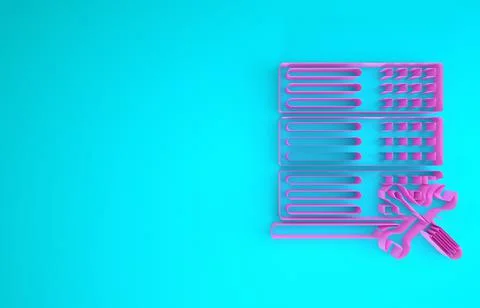 Pink Database server with screwdriver and wrench icon isolated on blue backgr Illustrazione stock