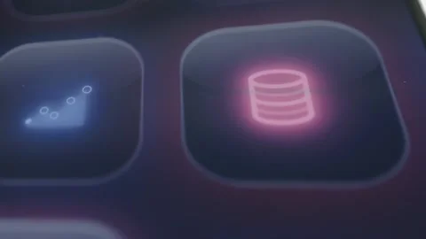 Pink database symbol glows on a modern smartphone dashboard Stock-Footage 342487681