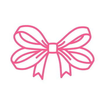 Pink decorative bow with double loops and fluttering ends. Stock Illustration