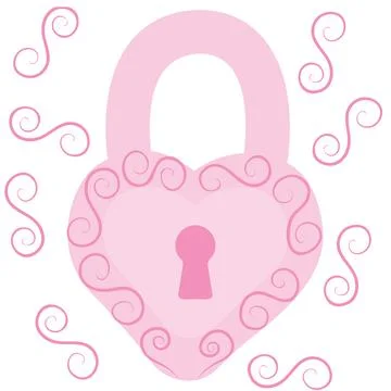 Pink decorative lock in the shape of a heart. Seamless  pattern. Illustrazione stock