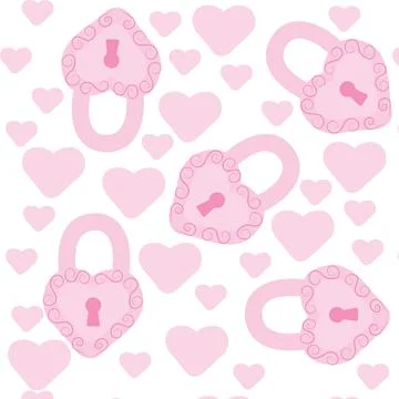 Pink decorative lock in the shape of a heart. Seamless  pattern. Stock Illustration