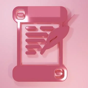 Pink Decree, paper, parchment, scroll icon icon isolated on pink background.. Stock Illustration