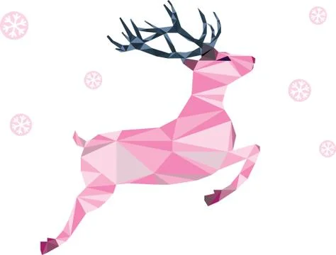 Pink deer of triangle shapes and snowflakes Stock Illustration